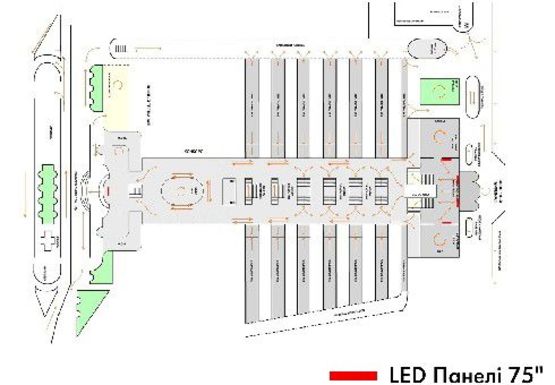 Схема рекламной плоскости по адресу Киевский центральный вокзал (10 сек. в 3-х мин. блоке) (UHDTV75"-5 шт.)