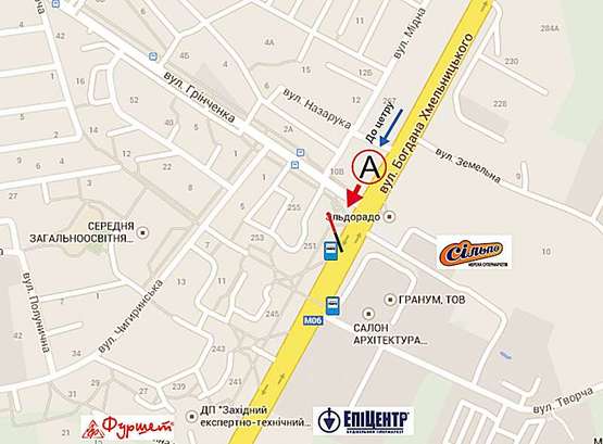 Схема рекламної площини за адресою Хмельницького, 245 (за рухом) №1 правий ( Сільпо)