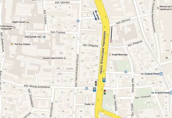 Схема рекламной плоскости по адресу Чорновола, 4 (м.5) статуправління, клуб " Малевич"