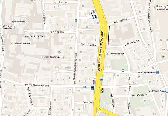 Схема рекламной плоскости по адресу Чорновола, 4 (м.6) статуправління, клуб " Малевич"