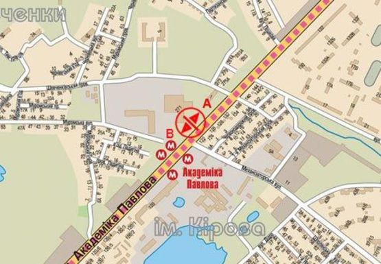 Схема рекламної площини за адресою Академика Павлова ул. - Механизаторская ул.
