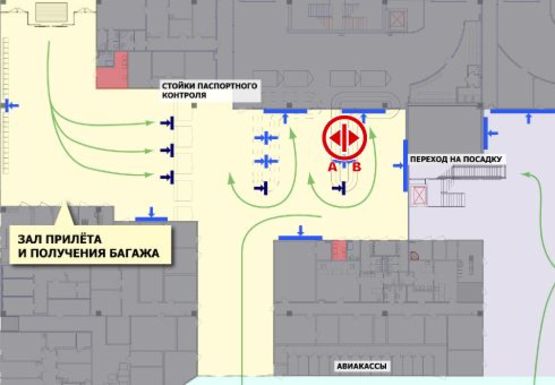 Схема рекламной плоскости по адресу Зал получения багажа, 1 этаж (Терминал А)