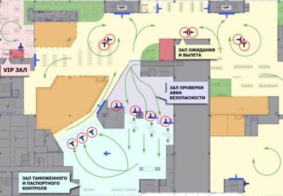 Схема рекламной плоскости по адресу Зона №1. Вылеты (Терминал А)