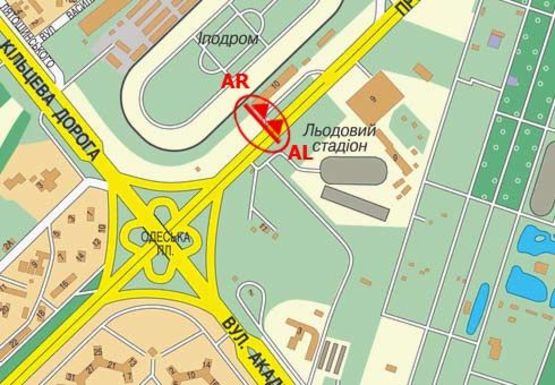 Схема рекламної площини за адресою Глушкова Академика пр., ипподром