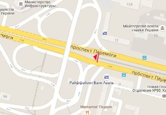 Схема рекламної площини за адресою Победы пр., 9; в направлении к Победы пл., на разделителе