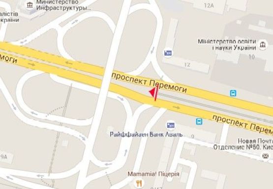 Схема рекламной плоскости по адресу Победы пр., 9; в направлении к Победы пл., на разделителе