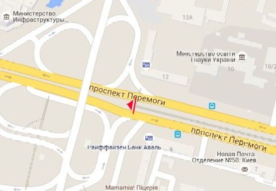 Схема рекламной плоскости по адресу Победы пр., 9; в направлении к Победы пл., на разделителе