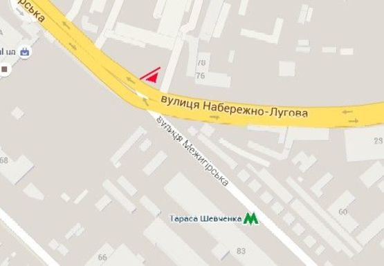 Схема рекламної площини за адресою Межигорская ул. - Набережно-Луговая ул.