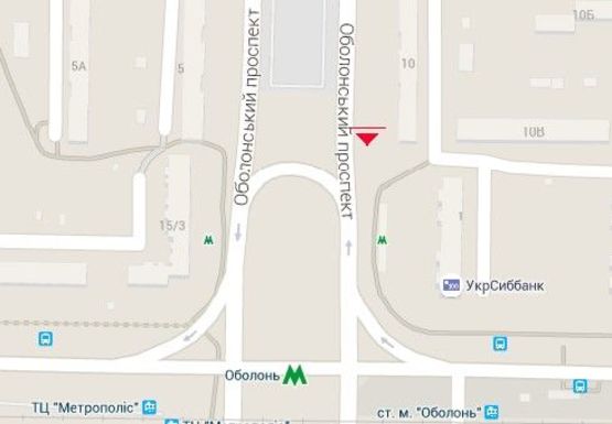 Схема рекламної площини за адресою Оболонский пр. - Малиновского ул.