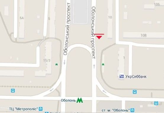 Схема рекламної площини за адресою Оболонский пр. - Малиновского ул.