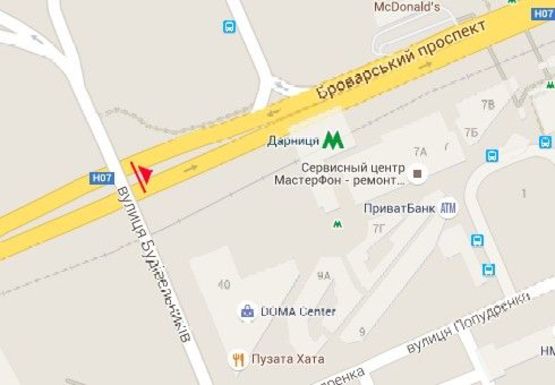 Схема рекламной плоскости по адресу Броварской пр. - Строителей ул.