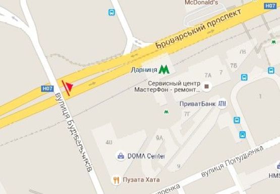 Схема рекламной плоскости по адресу Броварской пр. - Строителей ул.