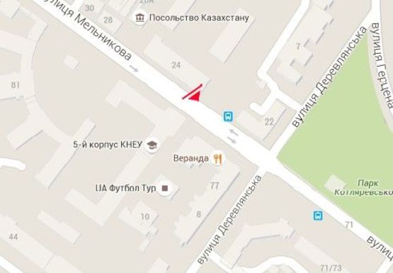 Схема рекламної площини за адресою Мельникова ул., 24 - Древлянская ул. (бывш. Якира ул.)