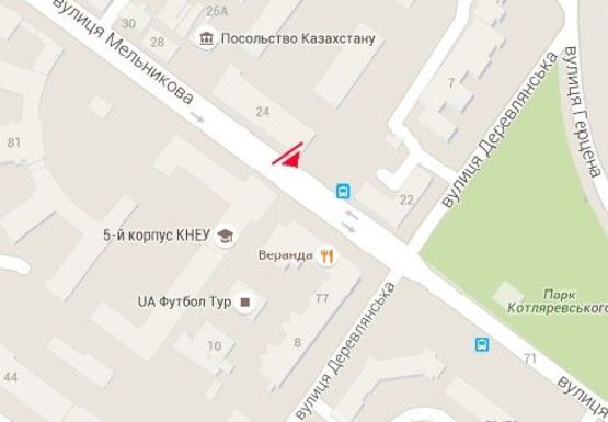 Схема рекламної площини за адресою Мельникова ул., 24 - Древлянская ул. (бывш. Якира ул.)