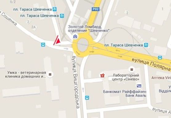 Схема рекламной плоскости по адресу Шевченко пл. - Сошенко ул.