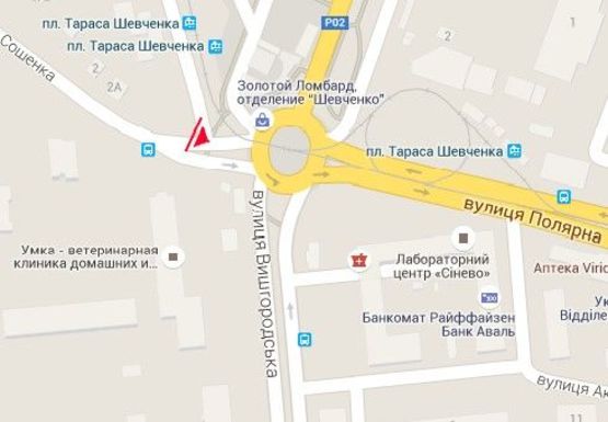 Схема рекламной плоскости по адресу Шевченко пл. - Сошенко ул.