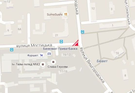 Схема рекламної площини за адресою Вышгородская ул., 21