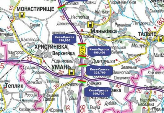 Схема рекламной плоскости по адресу Трасса M-05, Киев-Одесса, 199,400