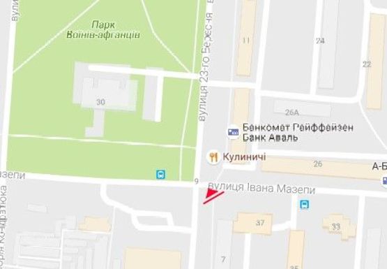 Схема рекламной плоскости по адресу Ивана Мазепы ул. - 23 Сентября ул.