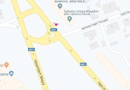 Схема рекламной плоскости по адресу Мира пр. - Софии Русовой ул., из центра