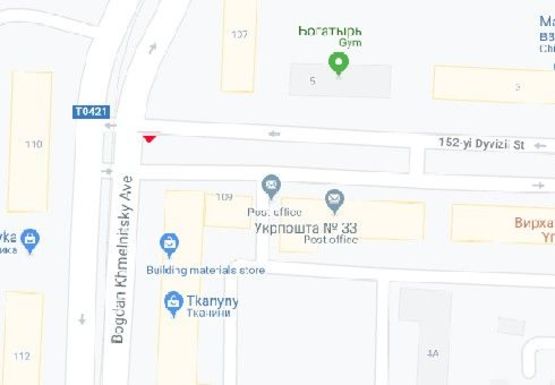 Схема рекламної площини за адресою Богдана Хмельницкого пр. - 152-й  дивизии ул.