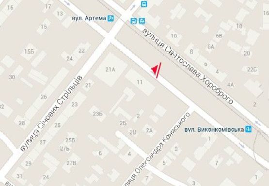 Схема рекламної площини за адресою Святослава Храброго., 11 -  Сечевых Стрельцов ул.