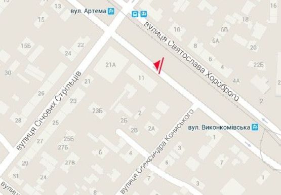 Схема рекламної площини за адресою Святослава Храброго., 11 -  Сечевых Стрельцов ул.