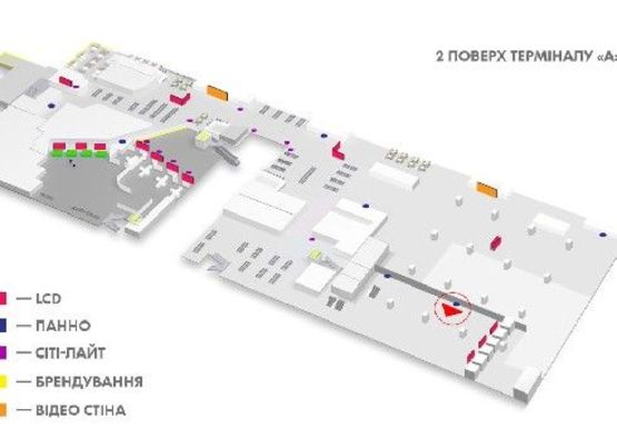 Схема рекламной плоскости по адресу Зал паспортного контроля, 2 этаж (Терминал А)