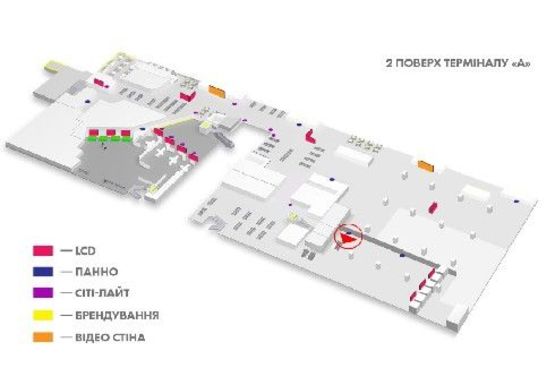 Схема рекламної площини за адресою Зона паспортного контроля, 2 этаж (Терминал А)