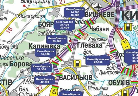 Схема рекламной плоскости по адресу Трасса M-05, Киев-Одесса, 29,500