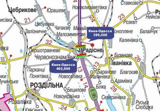 Схема рекламной плоскости по адресу Трасса M-05, Киев-Одесса, 399,500