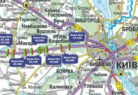 Схема рекламной плоскости по адресу Трасса M-06, Киев-Житомир, 22,700