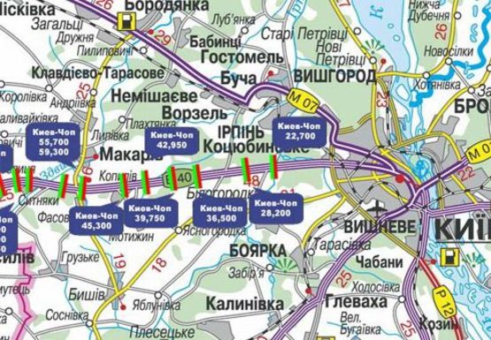 Схема рекламной плоскости по адресу Трасса M-06, Киев-Житомир, 28,200