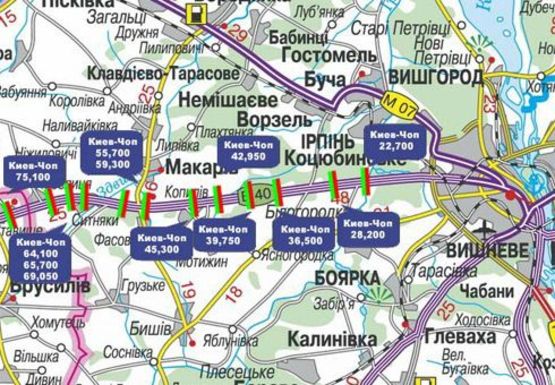 Схема рекламной плоскости по адресу Трасса M-06, Киев-Житомир, 36,500 (3 месяца минимальный срок размещения)