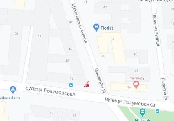 Схема рекламної площини за адресою Разумовская,16 ул. - Мастерская ул.