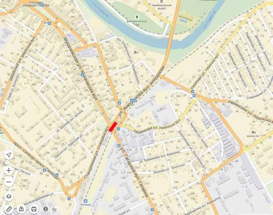 Схема рекламной плоскости по адресу Вул Мукачівська - Станційна-Українська  лівий