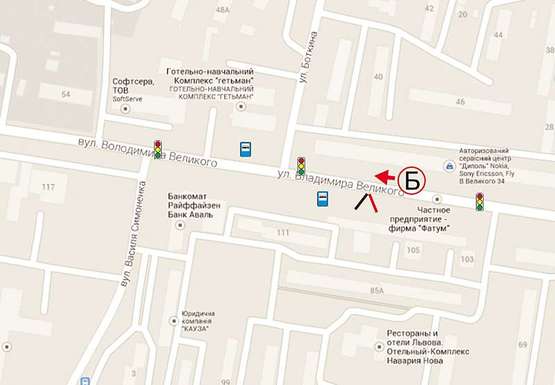 Схема рекламной плоскости по адресу Володимира Великого, 110 (до вул. Кульпарківської, сторона  Б)