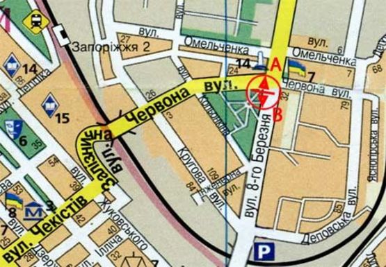 Схема рекламної площини за адресою Моторостроителей ул. - Красная ул.