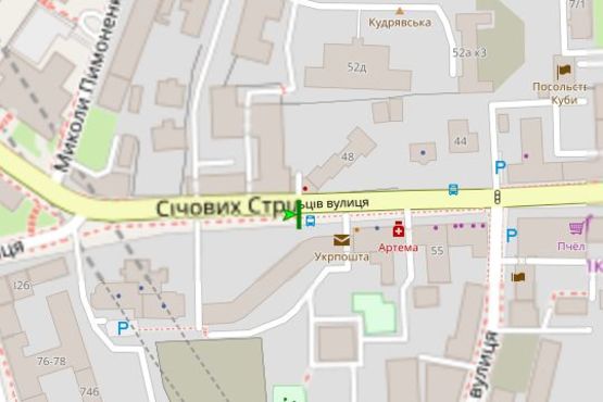 Схема рекламної площини за адресою Січових стрільців вул., 59-65