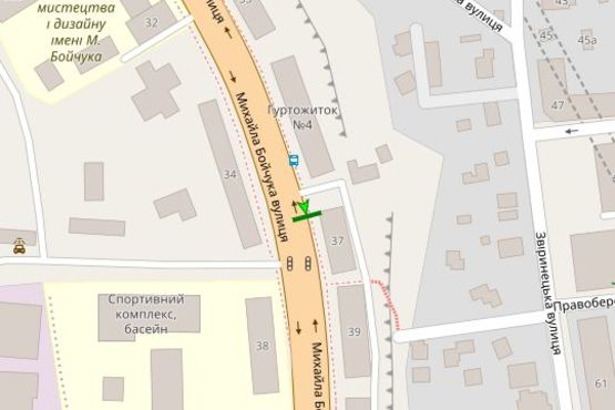 Схема рекламной плоскости по адресу Михайла Бойчука вул. (Кіквідзе вул.), 37