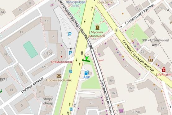 Схема рекламной плоскости по адресу Чорновола В`ячеслава вул. - Дмитрівська вул.