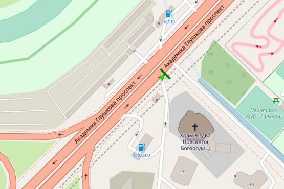 Схема рекламной плоскости по адресу Академіка Глушкова просп., 10, навпроти (в направл. Голосеевского просп.)