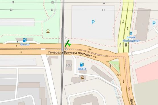 Схема рекламної площини за адресою Шухевича Романа просп. (Генерала Ватутіна просп.), 32, навпроти