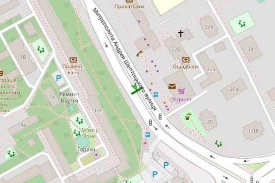 Схема рекламной плоскости по адресу Куліша Пантелеймона пл. (Луначарського пл.), 22