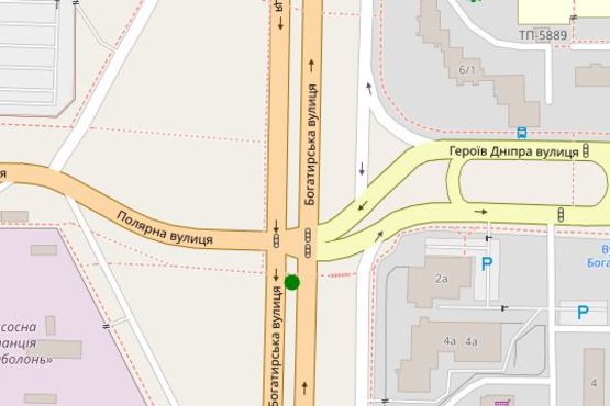 Схема рекламной плоскости по адресу Богатирська вул., розподілювач - Полярна вул., розподілювач (в напр. ст.м. Петрівка)