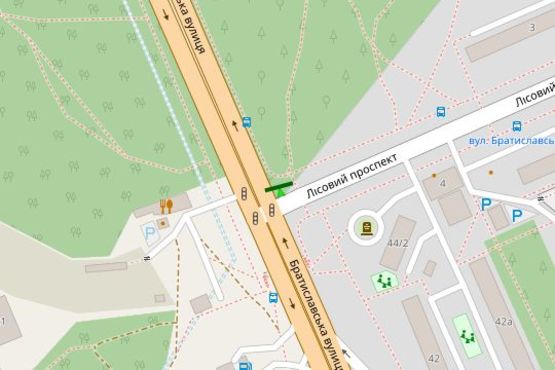 Схема рекламной плоскости по адресу Братиславська вул. - Лісовий просп.