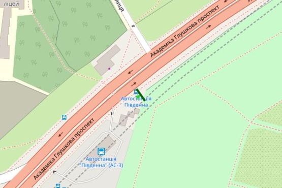 Схема рекламной плоскости по адресу Академіка Глушкова просп., автостанція "Південна"