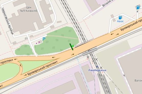 Схема рекламної площини за адресою Броварський просп., 100 м. до з'їзду на Луначарського