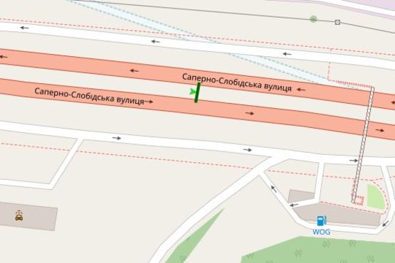 Схема рекламной плоскости по адресу Саперно-Слобідська вул., 104 на розподілювачі №1 (в напрямку Південого мосту)