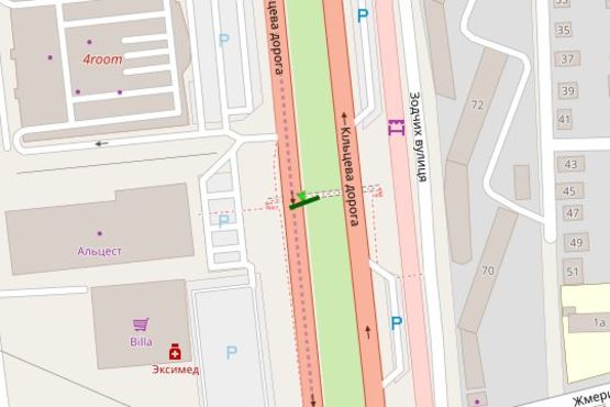 Схема рекламной плоскости по адресу Велика Кільцева дорога, на розподілювачі напроти Альцест (в напрямку Одеської пл.)